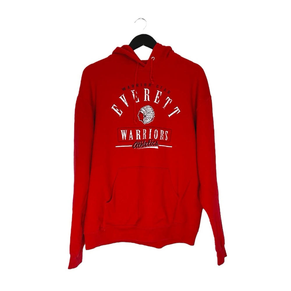 Everett Warriors Academia Red Graphic Hoodie Retro School Spirit Large Unisex